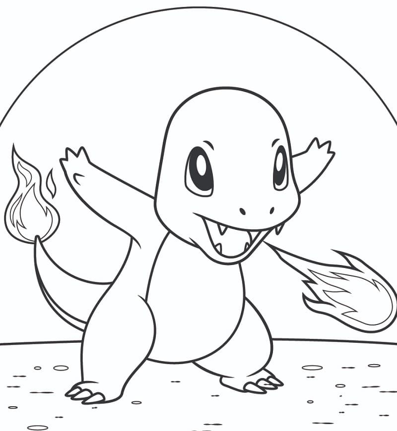 Desenho de Charmander Pokemon com Chamá Imprimivel Download
