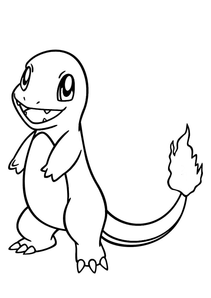 Desenho de Charmander Pokemon com Fogo para Imprimir