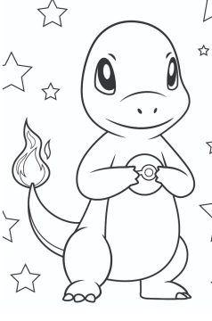 Desenho de Charmander Pokemon no cenário para Colorir Pdf