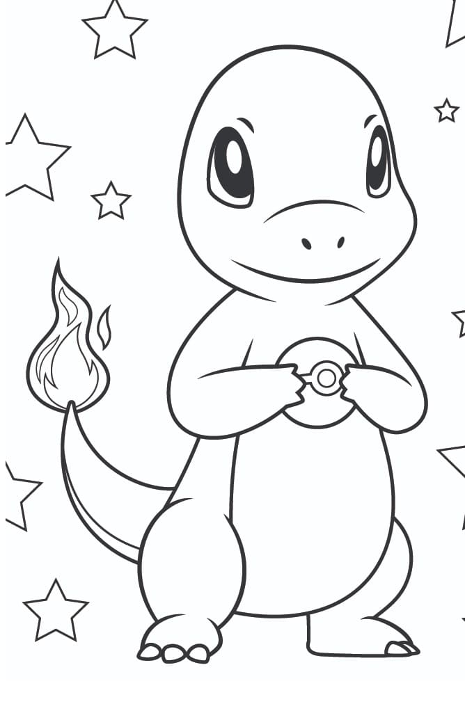 Desenho de Charmander Pokemon no Cenário para Colorir Pdf