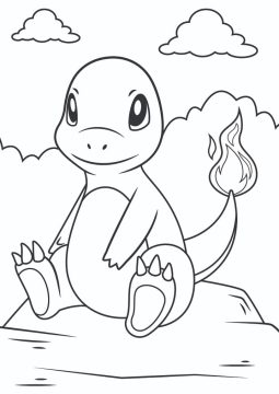 Desenho de Charmander Pokemon Sentado para Imprimir