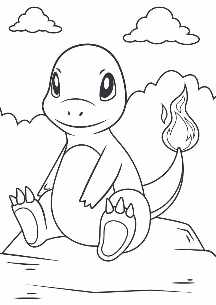 Desenho de Charmander Pokemon Sentado para Imprimir