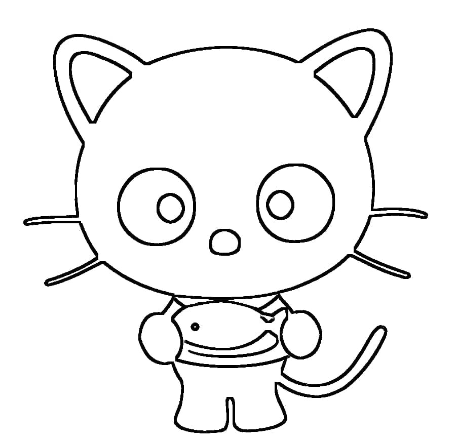 Desenho de Chococat com Peixe para Colorir