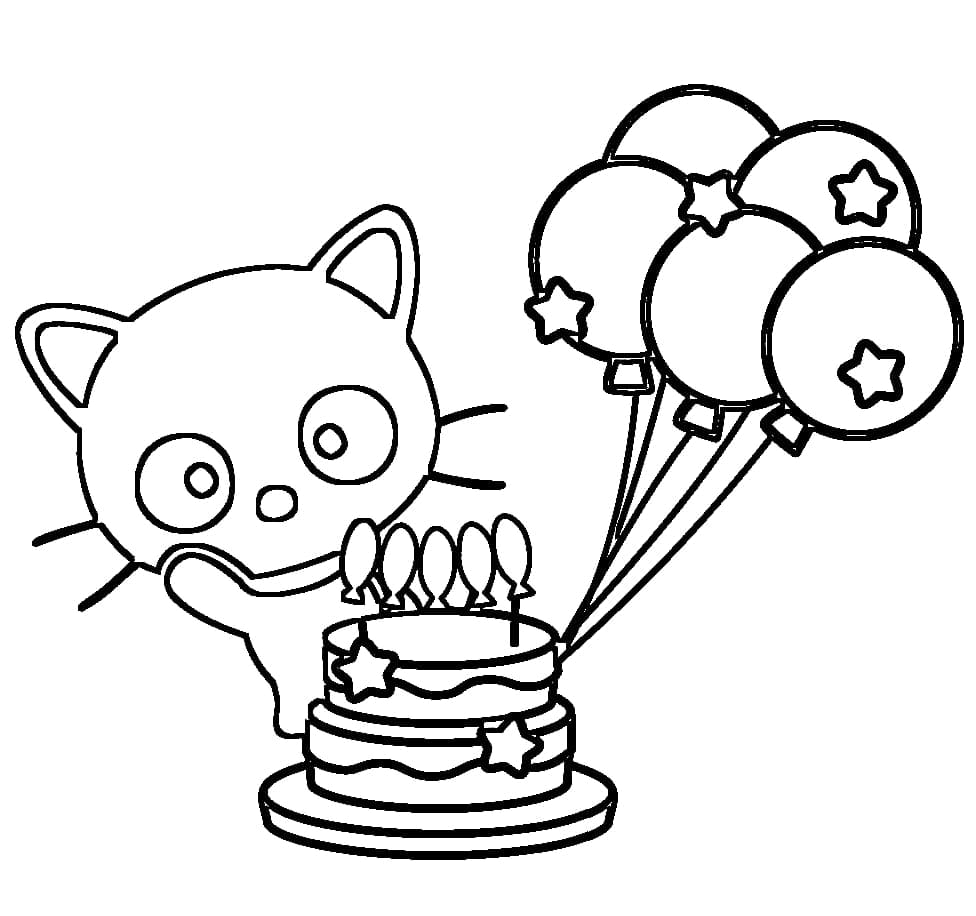 Desenho de Chococat no Aniversário para Colorir