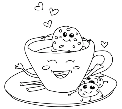 Desenhos de Chocolate Quente Kawaii para Colorir