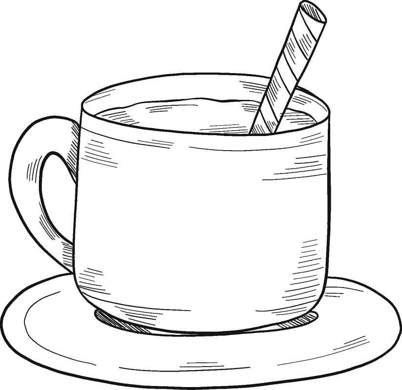 Desenho de Chocolate Quente com Prato para Imprimir