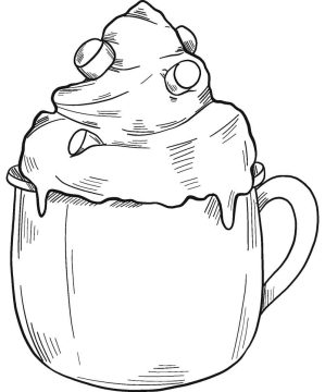 Desenho de Chocolate Quente na Mesa para Colorir