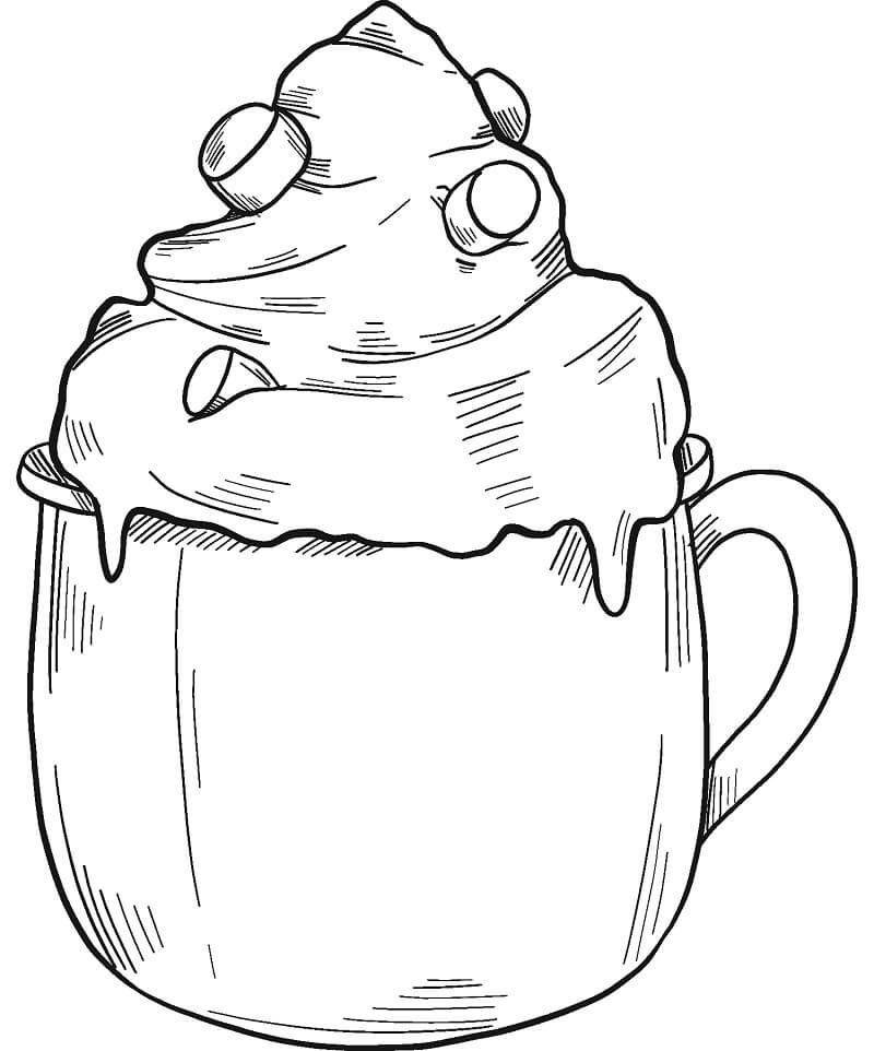 Desenho de Chocolate Quente na Mesa para Colorir