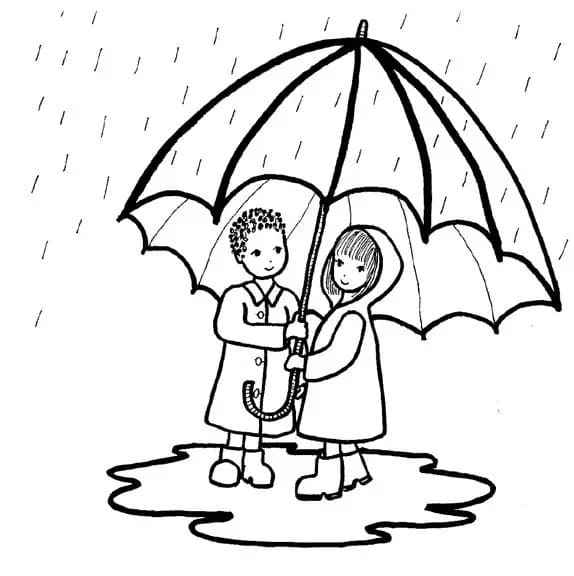 Desenho de Casal na Chuva para Colorir