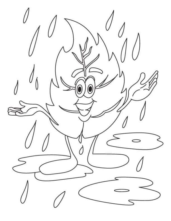 Desenho de Folha na Chuva para Colorir