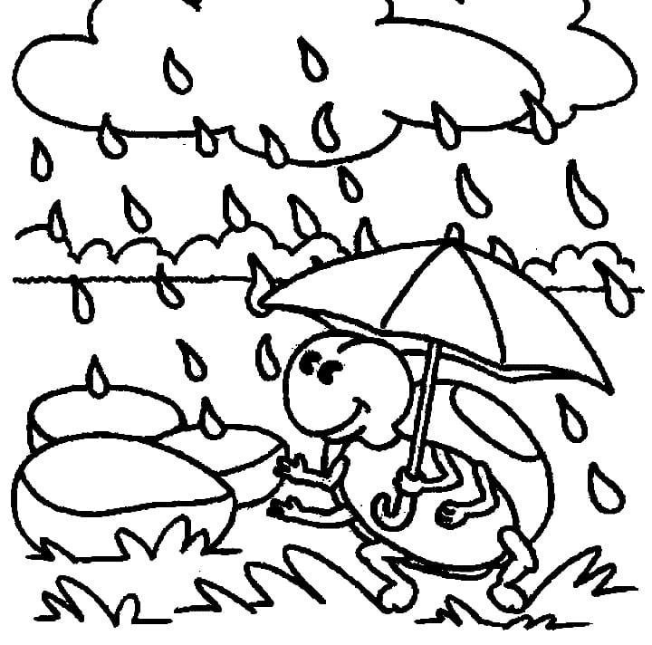 Desenho de Joaninha na Chuva para Colorir
