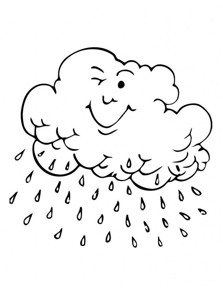 Desenho de Nuvem com Chuva Forte na Floresta para Colorir Pdf