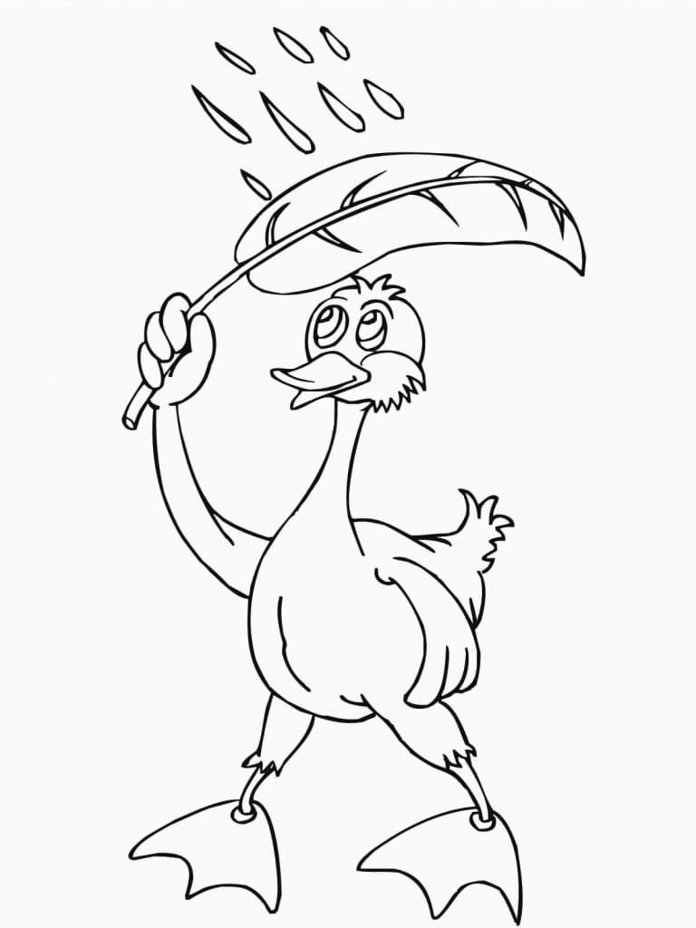 Desenho de Pato na Chuva para Colorir