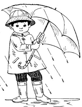 Desenho de Um Menino na Chuva para Colorir
