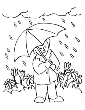 Desenho de Um Menino Sob a Chuva para Colorir
