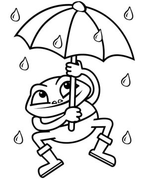 Desenho Sapo Segurando guardá Chuva para Colorir
