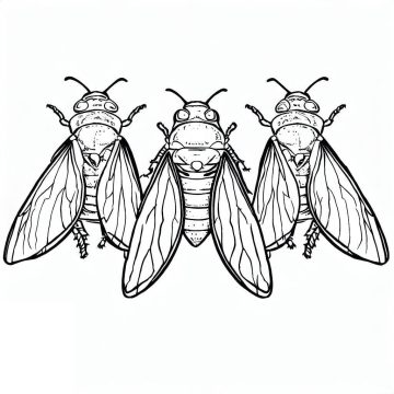 Desenho de três Cigarras para Colorir
