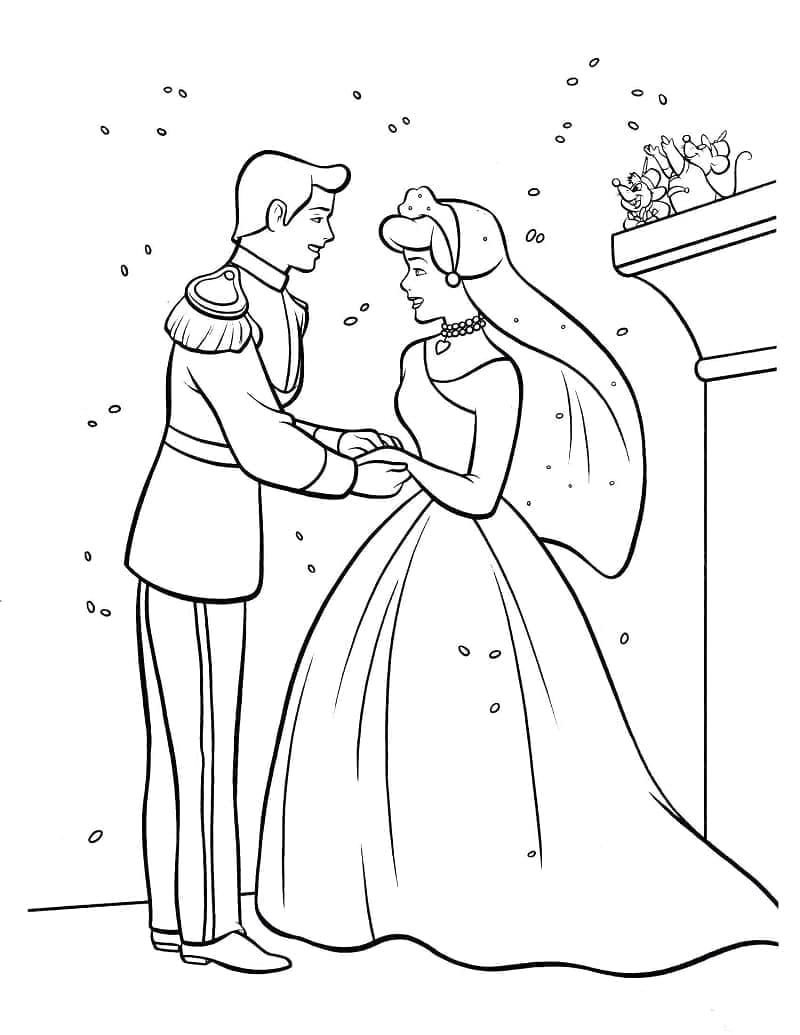 Desenho de Casamento da Cinderela para Colorir