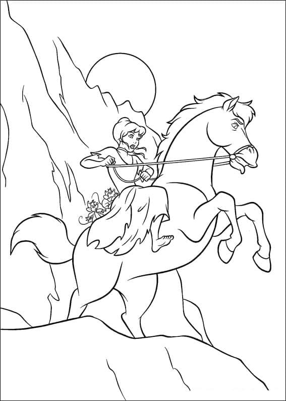 Desenho de Cinderela Andando a Cavalo para Colorir