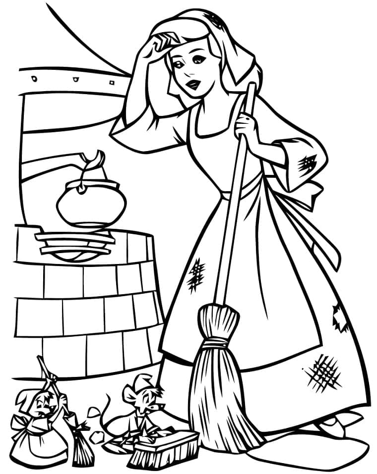 Desenho de Cinderela Grátis para Crianças para Colorir