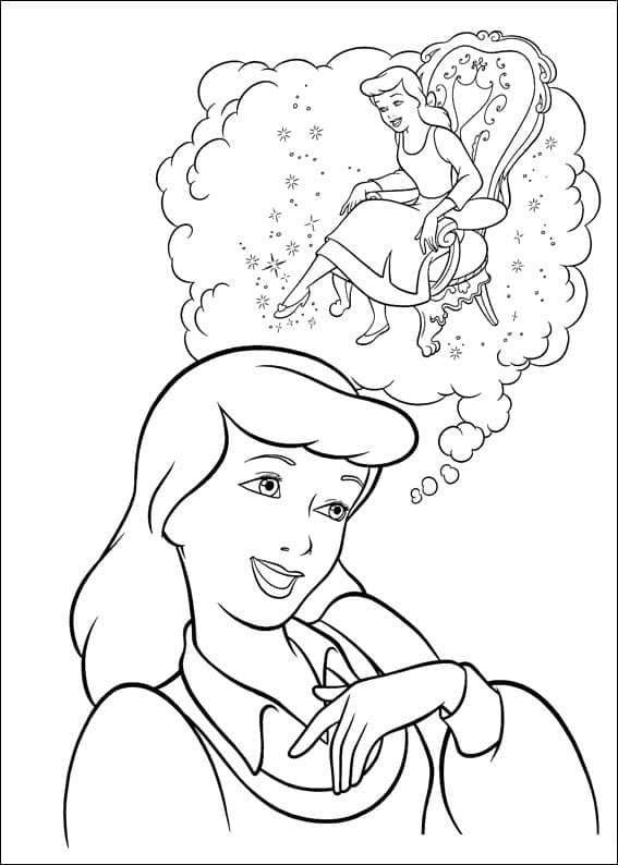 Desenho de Cinderela Pensando para Colorir
