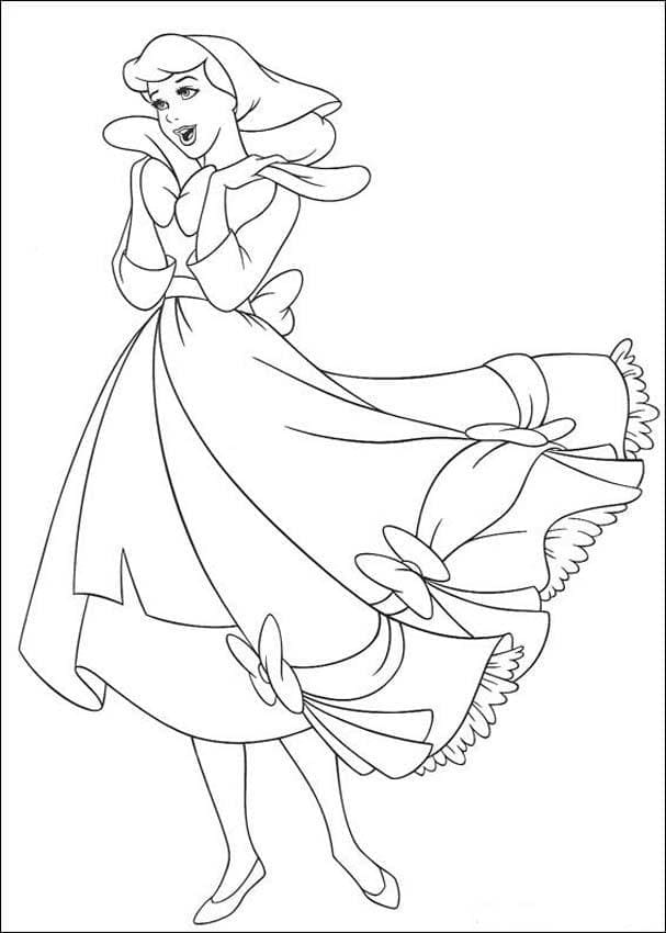 Desenho de Cinderela com Vestido para Colorir