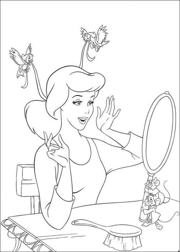 Desenho de Cinderela e Amigos para Colorir