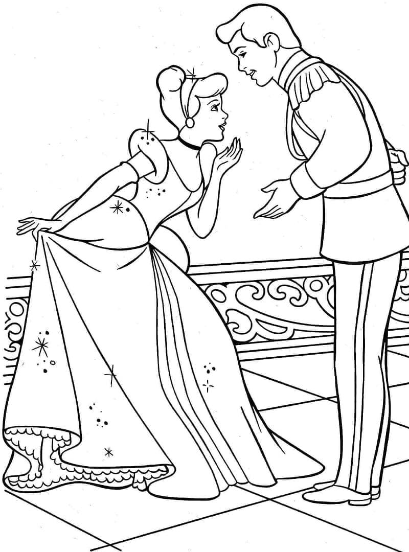 Desenho de Cinderela e Príncipe Encantado para Colorir