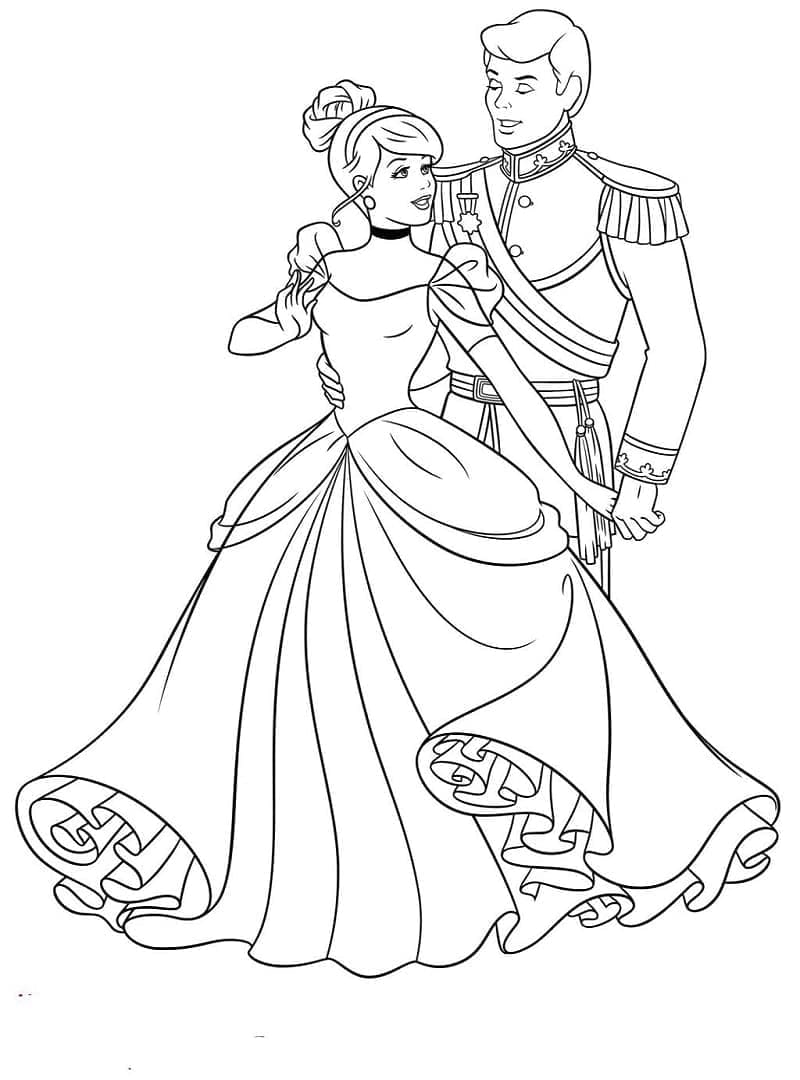 Desenho de Cinderela e Príncipe para Colorir