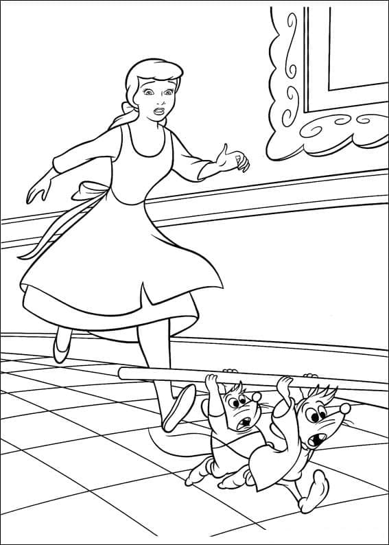 Desenho de Cinderela e Ratos para Colorir