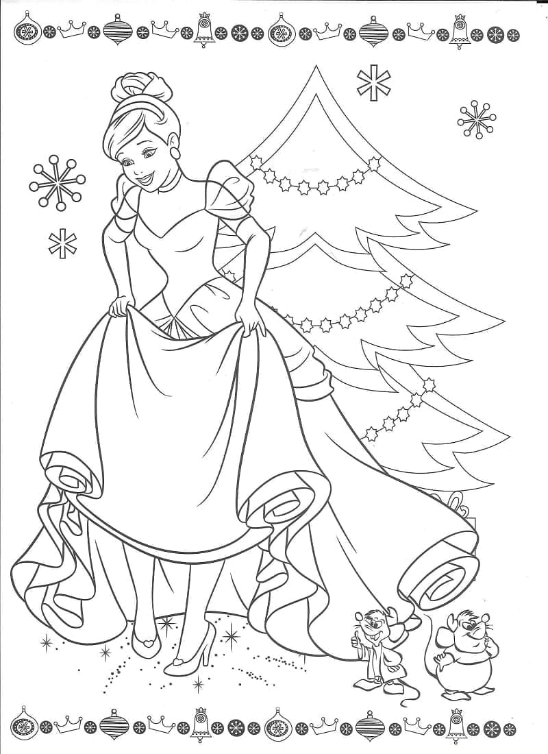Desenho de Cinderela no Natal para Colorir