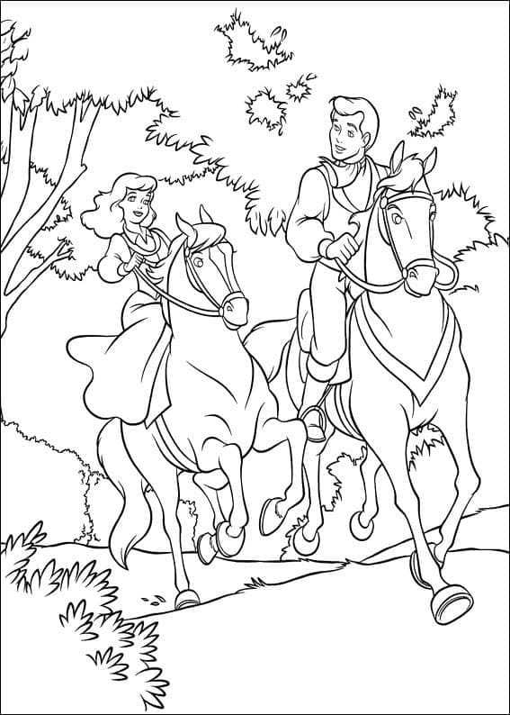 Desenho de Príncipe Encantado com Cinderela para Colorir