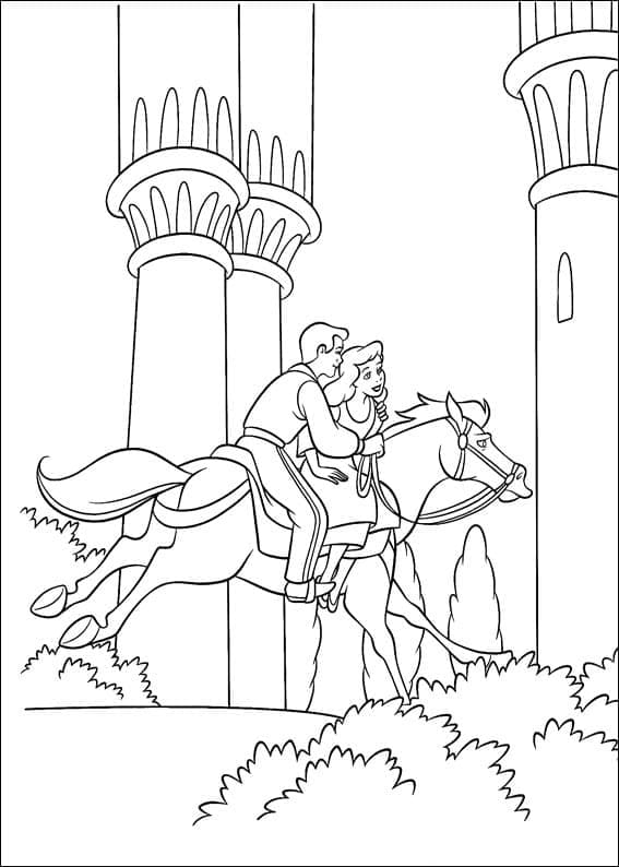 Desenho de Príncipe Encantado e Cinderela para Colorir