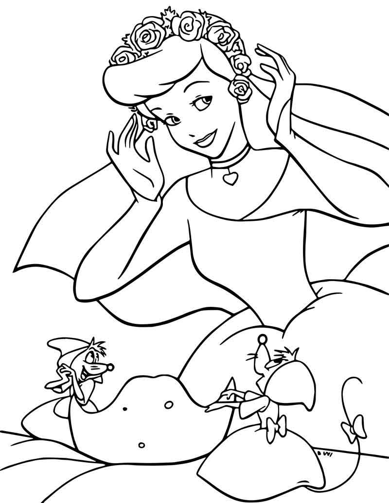 Desenho de Cinderela com Pássaro para Imprimir
