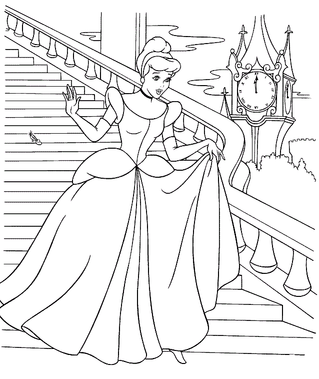 Desenho de Cinderela com Vestido Azul para Colorir