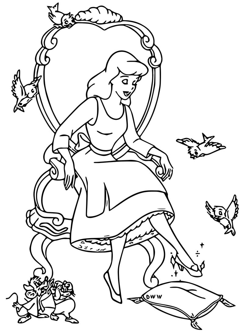 Desenho de Cinderela no Jardim para Colorir