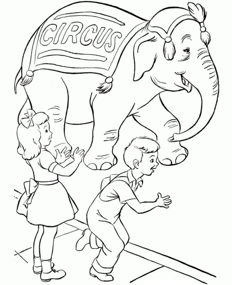 Desenho de Circo com Animais para Colorir