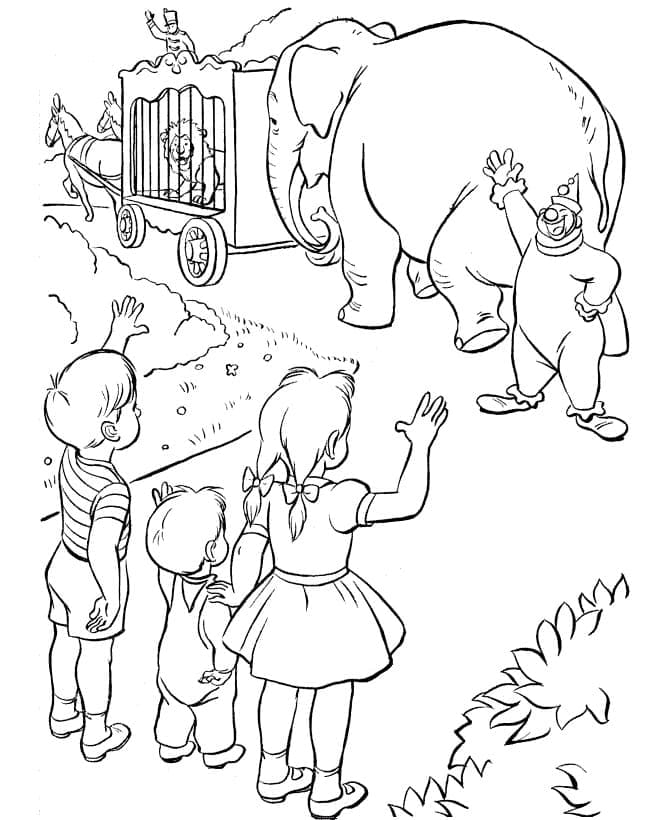 Desenho de Crianças e Circo para Colorir