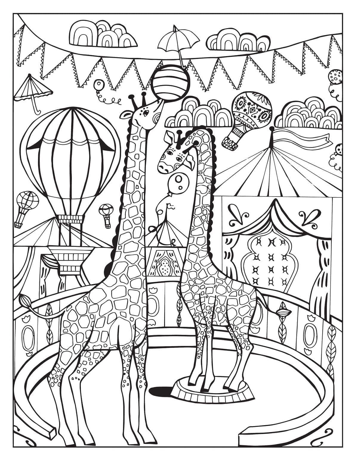 Desenho de Girafas de Circo para Colorir