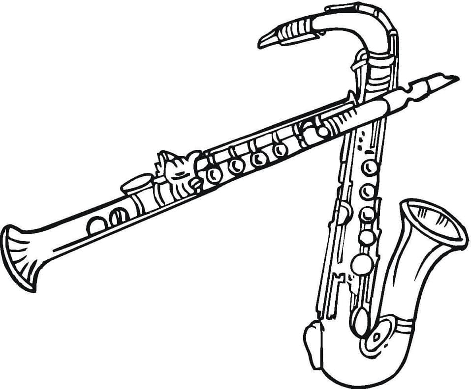 Desenho de Clarinete e Saxofone para Colorir