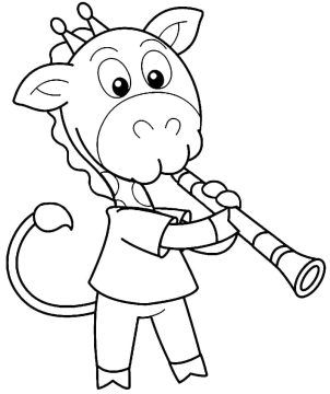 Desenho de Girafa Tocando Clarinete para Colorir