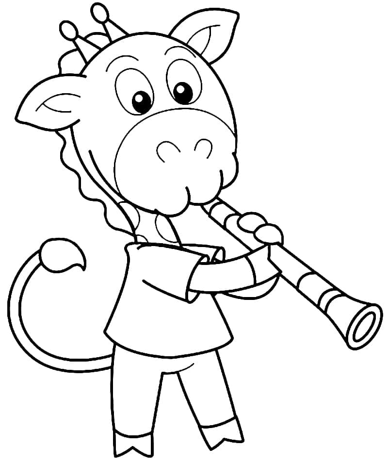 Desenho de Girafa Tocando Clarinete para Colorir
