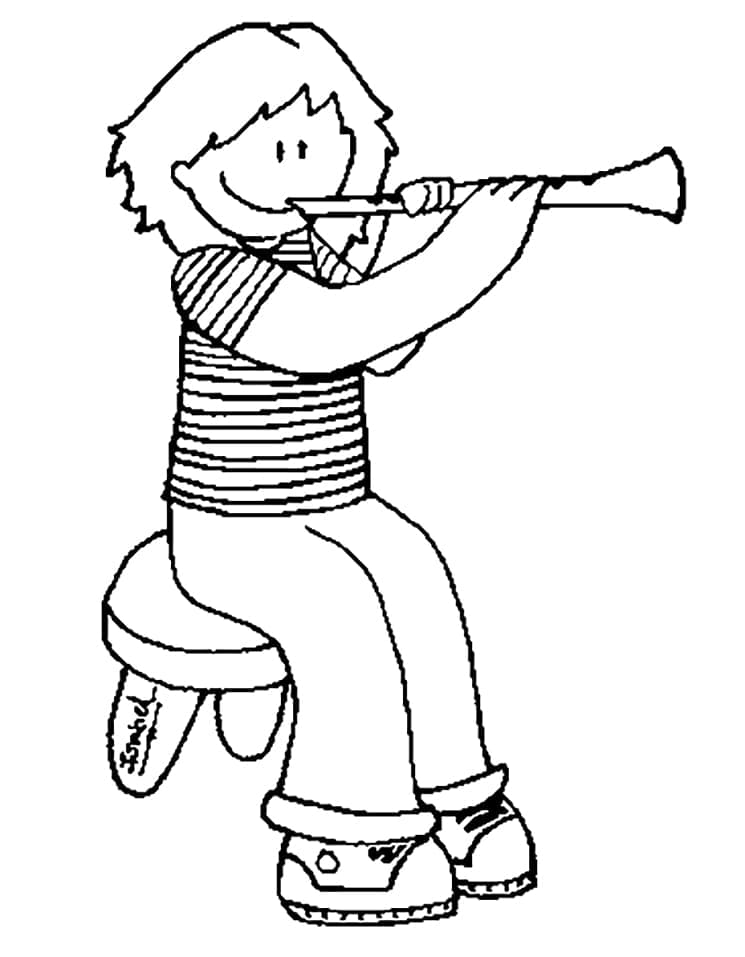 Desenho de Menina Tocando Clarinete para Colorir