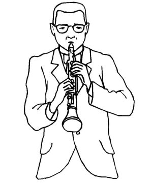 Desenho de Um Clarinetista para Colorir