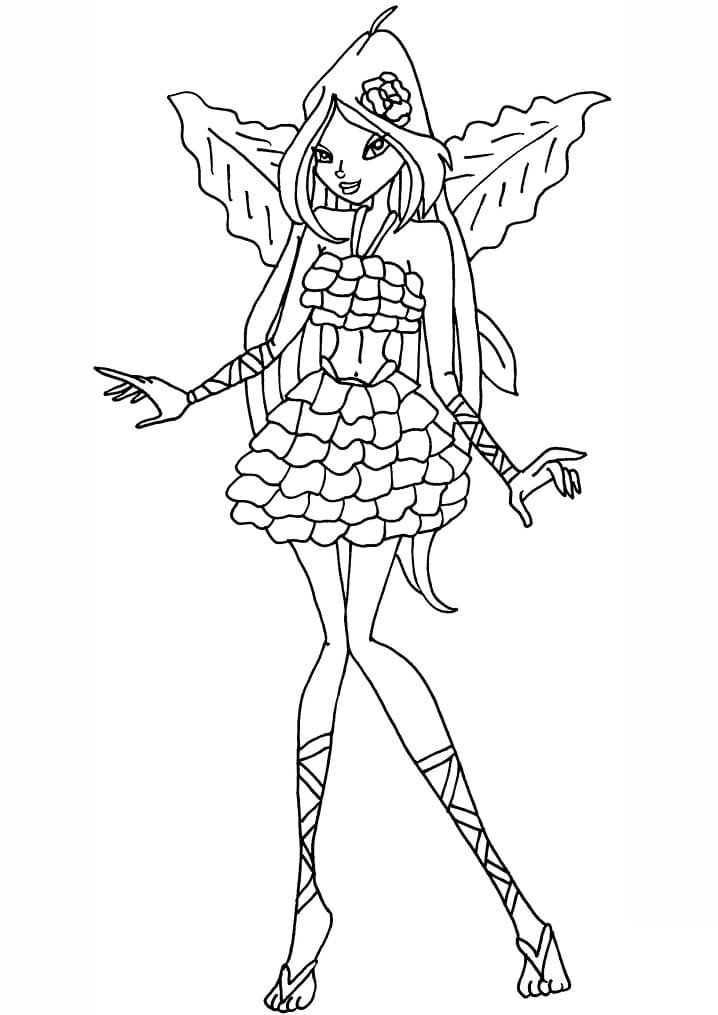 Desenho de Flora da Clube Winx Simples para Imprimir Lápis de Cor