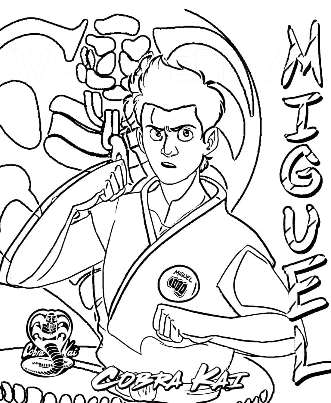 Desenho de Miguel Diaz de Cobrá Kai para Colorir