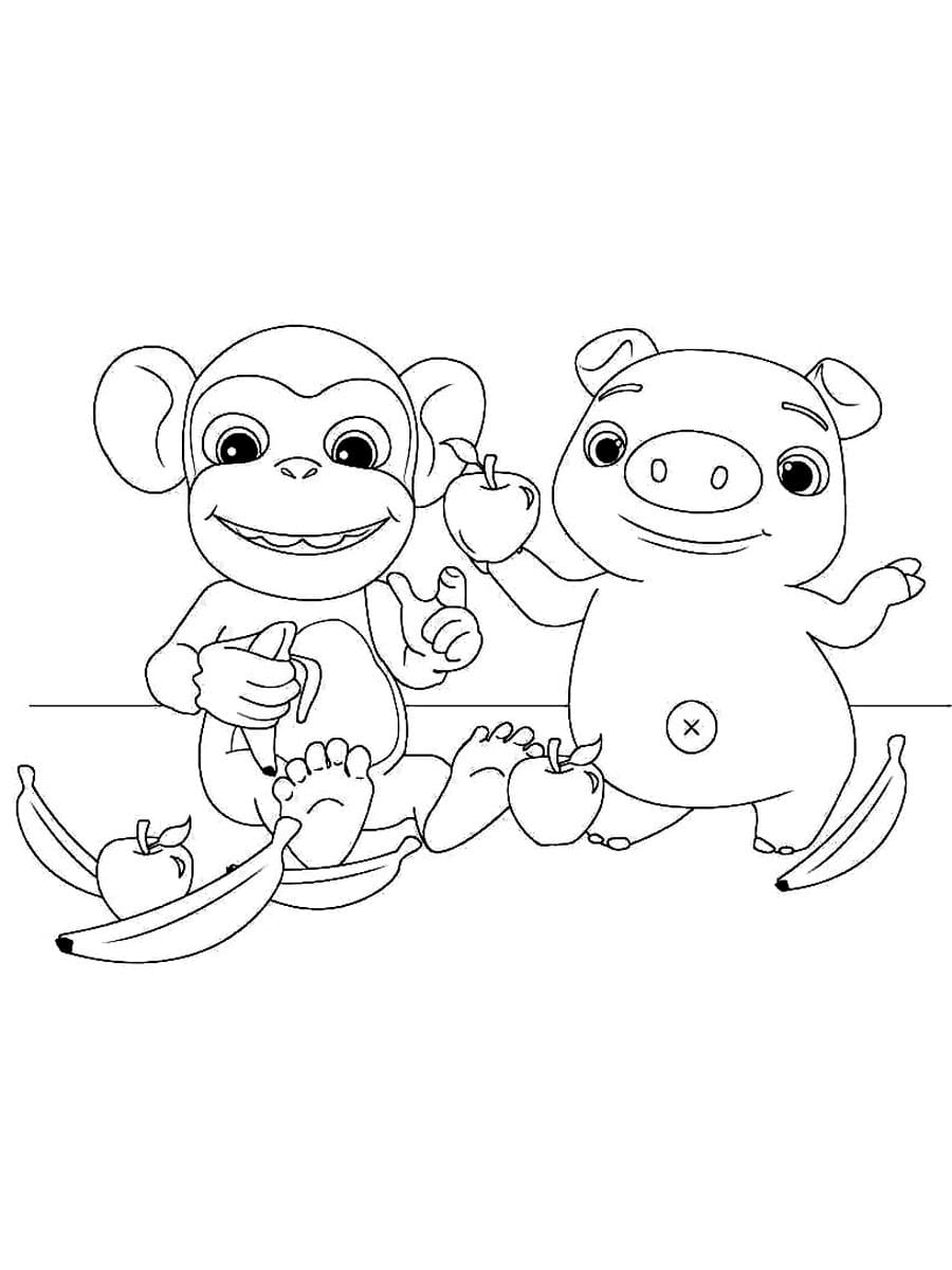 Desenho de Mochi e Pepe Cocomelon para Colorir