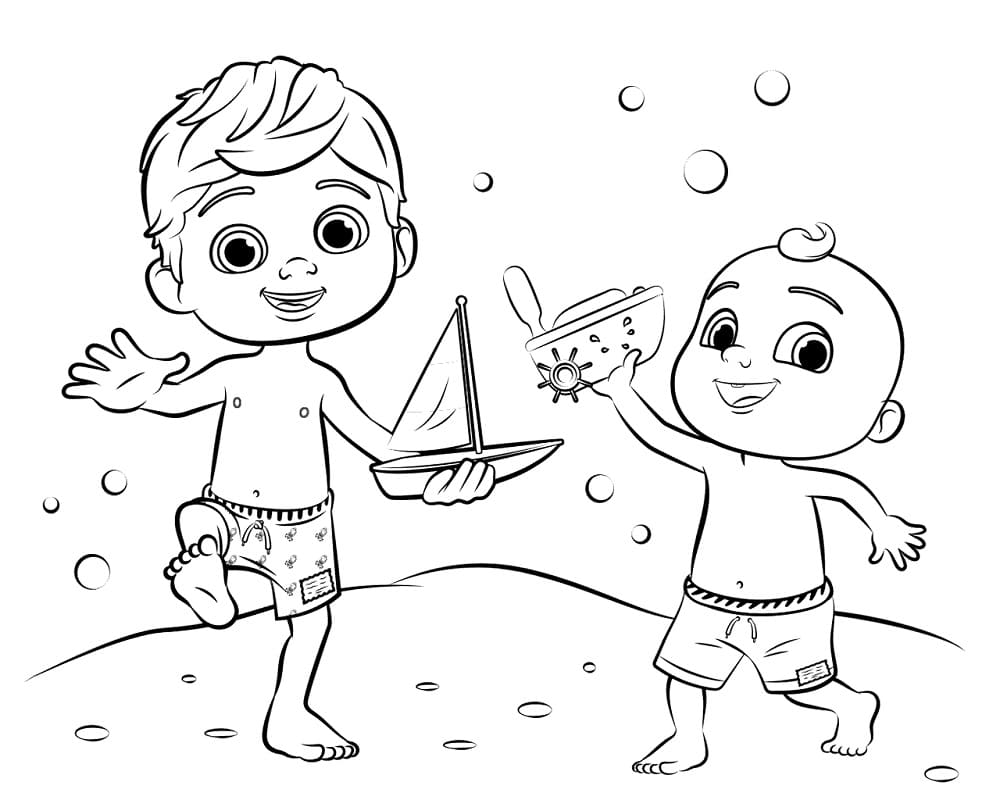 Desenho de Tom Tom e Jj de Cocomelon para Colorir