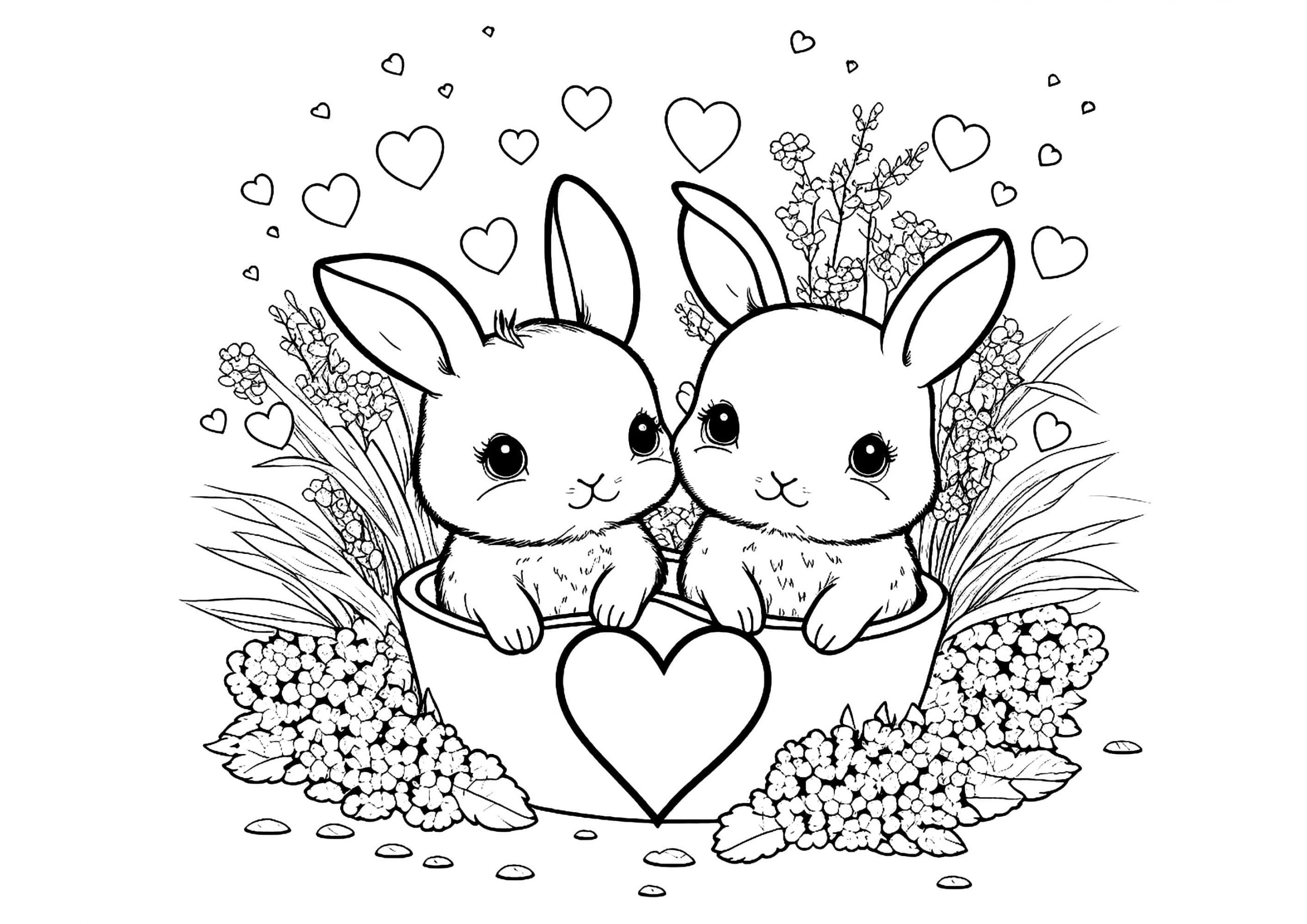 Desenho de Coelhos Fofos para Colorir Scaled