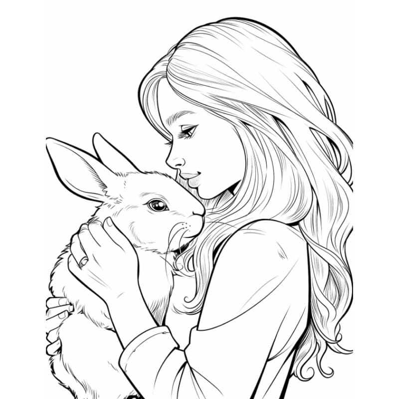 Desenho de Garota e Coelho para Colorir